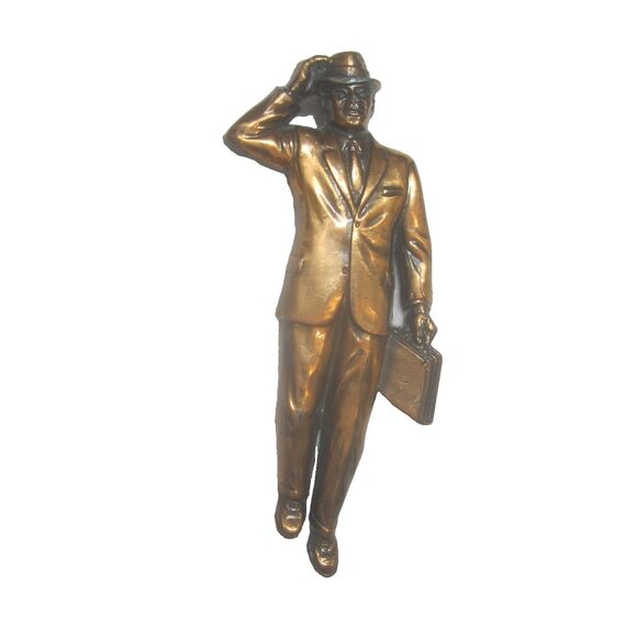Vintage Copper finish Figure Traveling Door to Door Salesman 50s Midcentury Mod - Picture 2 of 8